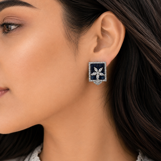 Navy flower studs