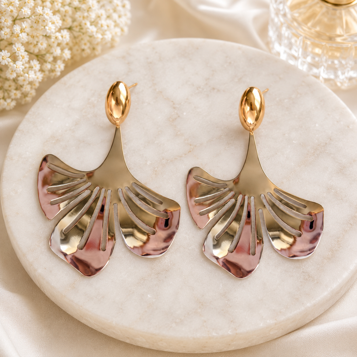 Ginko silver leaf earrings