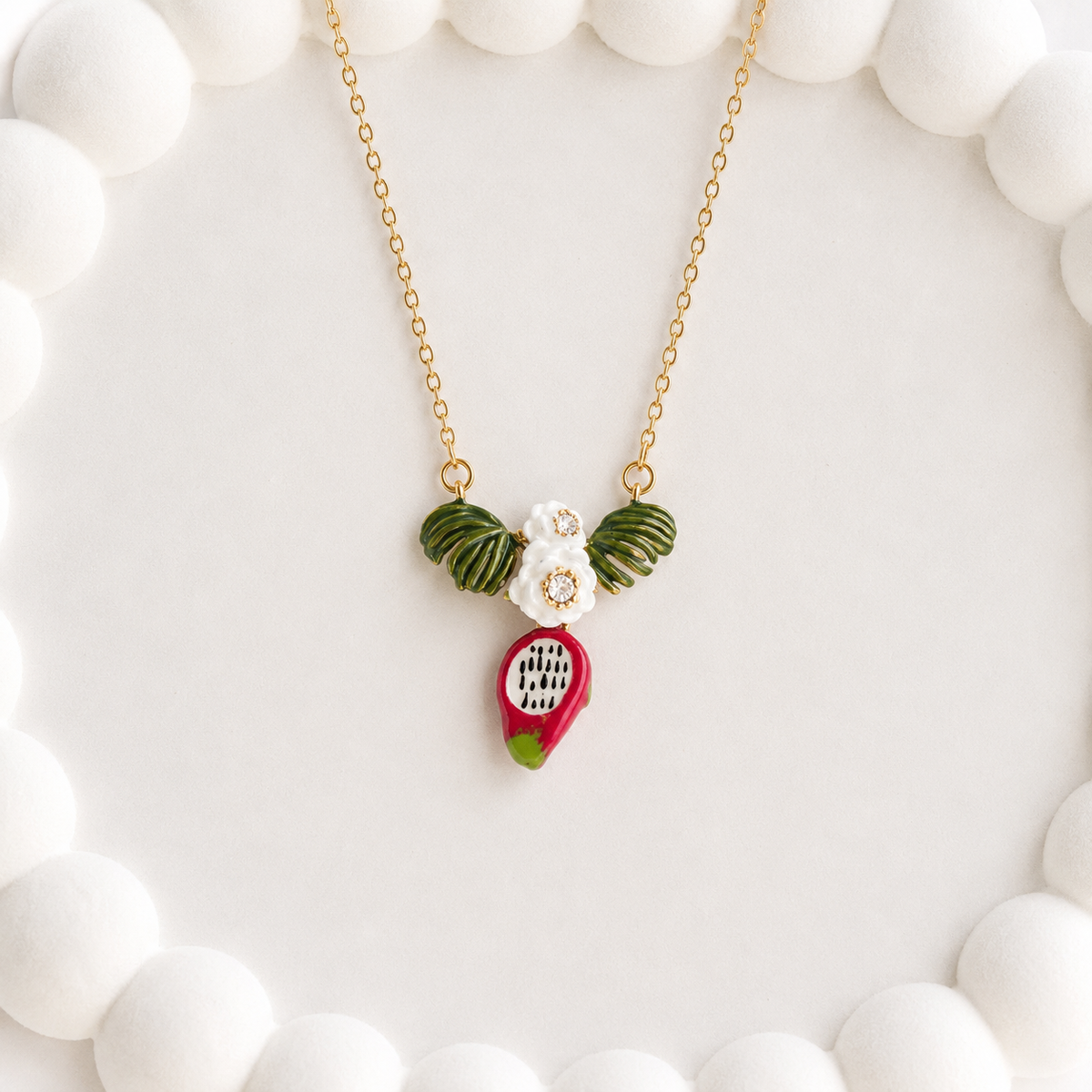 Dragon Fruit & Flower Charm Necklace