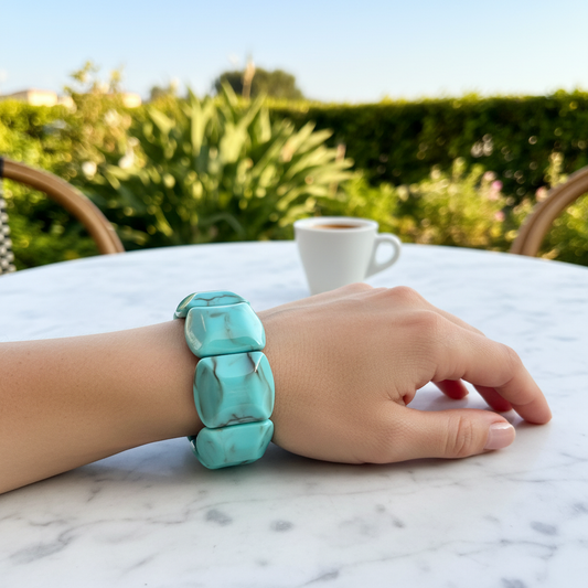 Turquoise Chunky Acrylic Bracelet - Outdoor Café Style