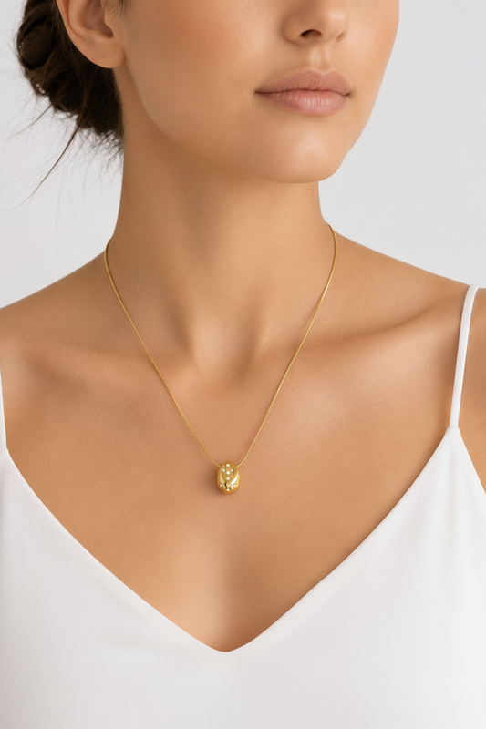 Gold Oval Diamond Scatter Necklace - Model Shot