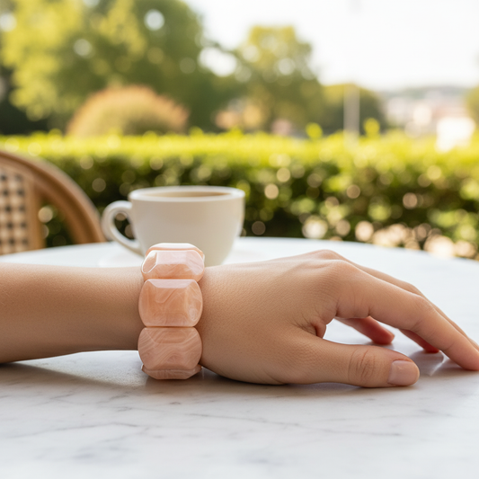 Peach Blush Chunky Acrylic Bracelet - Outdoor Café Style