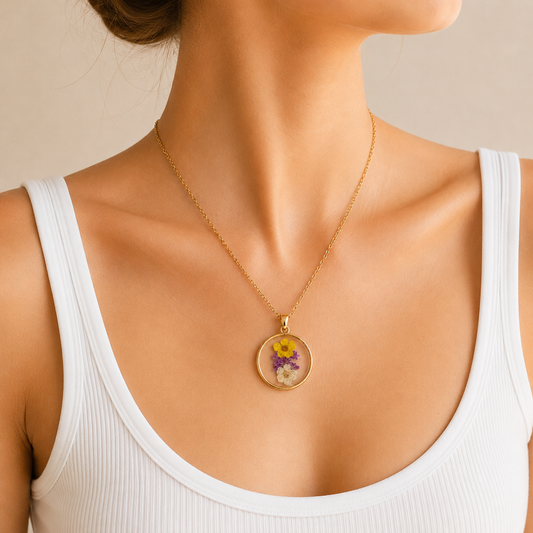 Pressed Flower Resin Coin Necklace