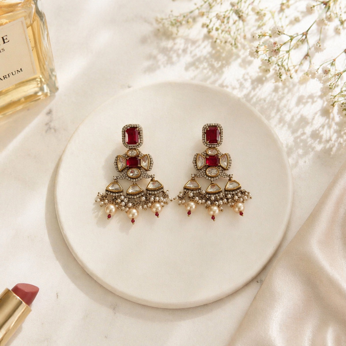 Ruby polki earrings
