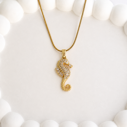 Gold Seahorse Crystal Necklace