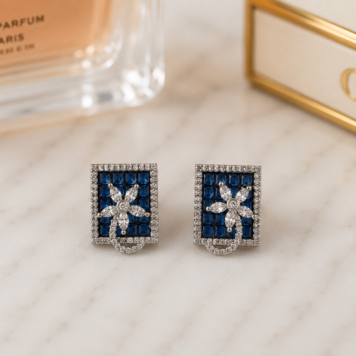 Navy flower studs