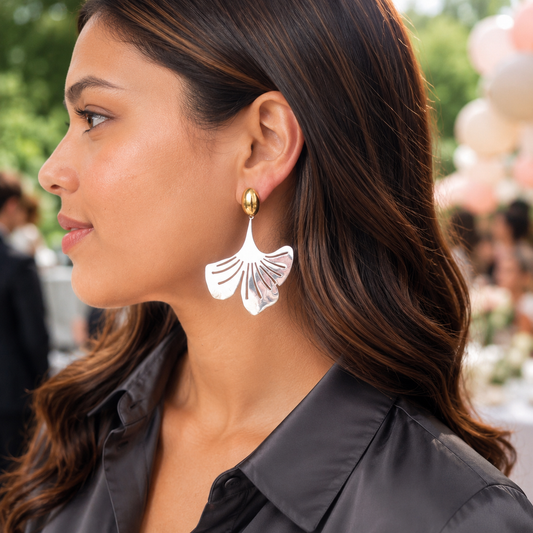 Ginko silver leaf earrings