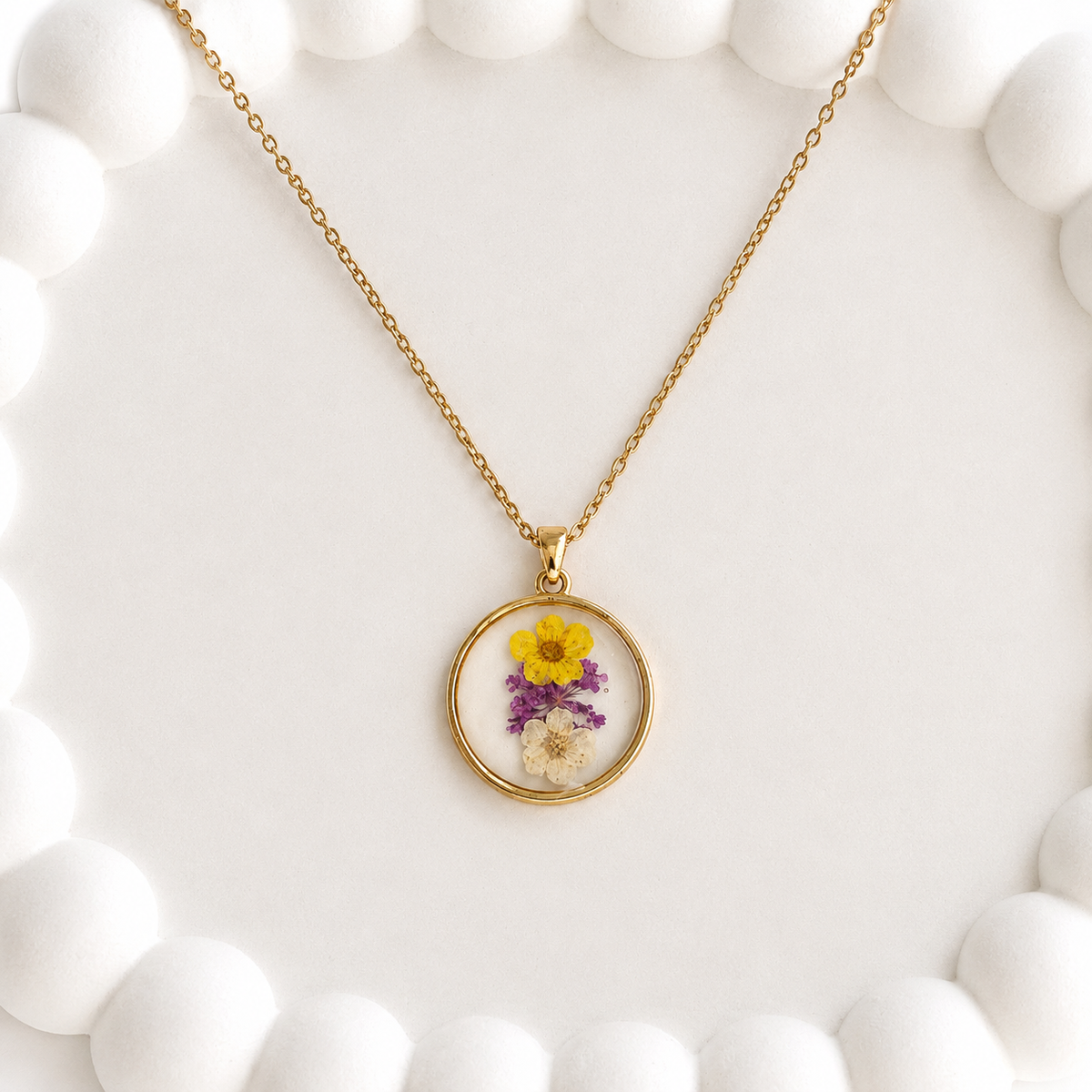 Pressed Flower Resin Coin Necklace