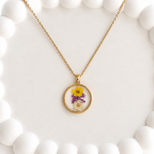 Pressed Flower Resin Coin Necklace