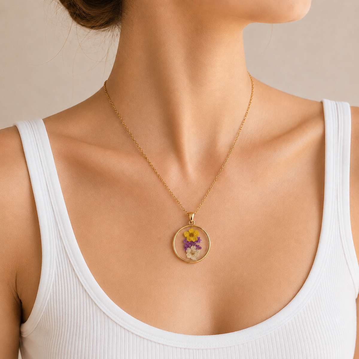 Pressed Flower Resin Coin Necklace