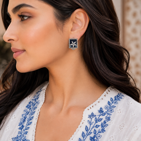 Navy flower studs