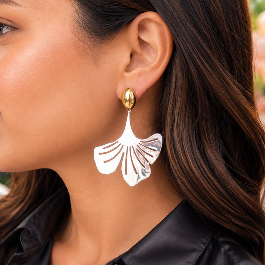 Ginko silver leaf earrings
