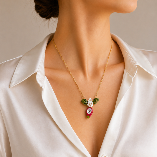 Dragon Fruit & Flower Charm Necklace
