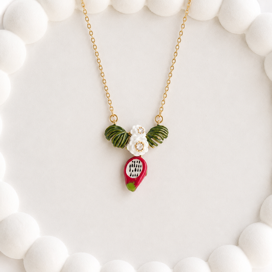 Dragon Fruit & Flower Charm Necklace