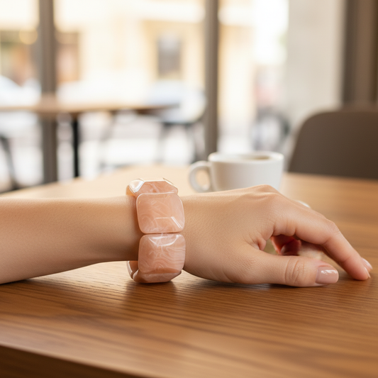 Peach Blush Chunky Acrylic Bracelet - Indoor Café Style