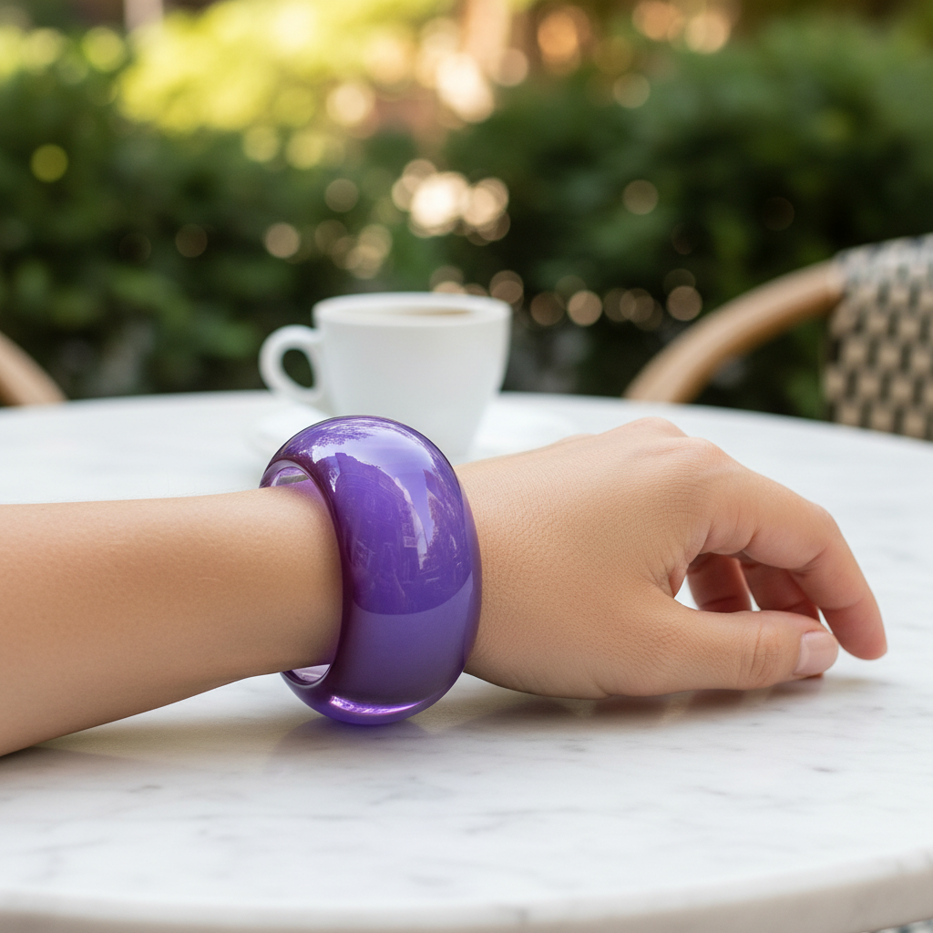 Purple Glossy Dome Cuff Bangle - Outdoor Café Style