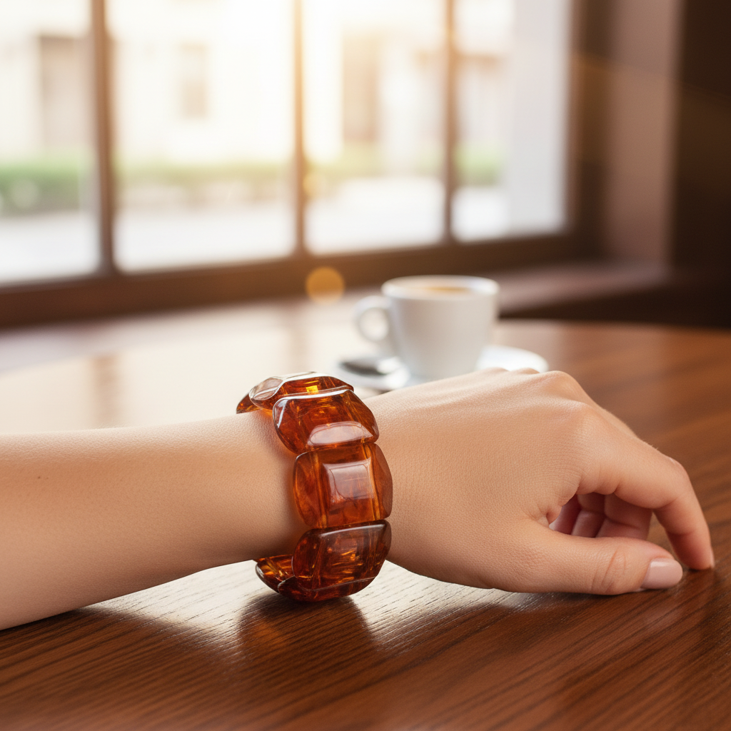 Deep Amber Faceted Resin Bracelet - Indoor Café Style