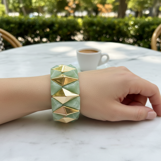 Mint Green Geometric Acrylic Gold Triangle Bracelet - Outdoor Café Style