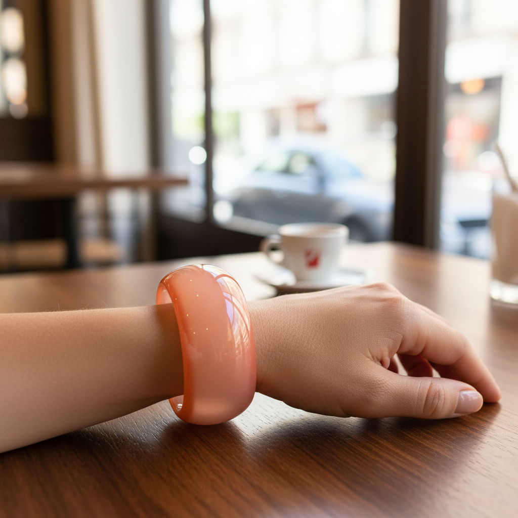 Peach Salmon Glossy Dome Cuff Bangle - Indoor Café Style