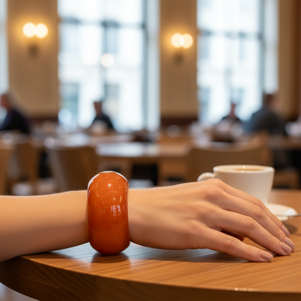 Orange Glossy Dome Cuff Bangle - Indoor Café Style