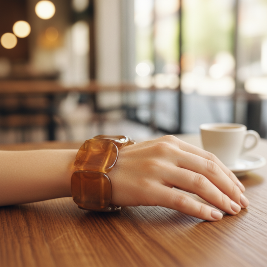Cognac Amber Chunky Resin Bracelet - Indoor Café Style