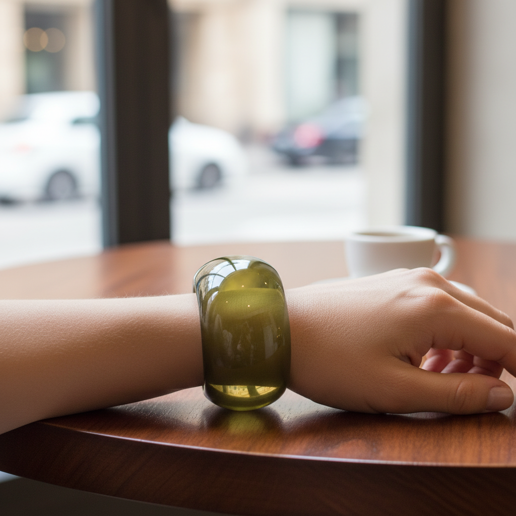 Olive Green Glossy Dome Cuff Bangle - Indoor Café Style