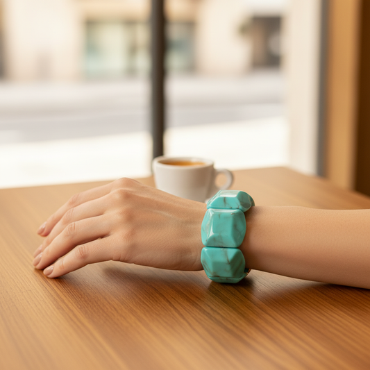 Turquoise Chunky Acrylic Bracelet - Indoor Café Style