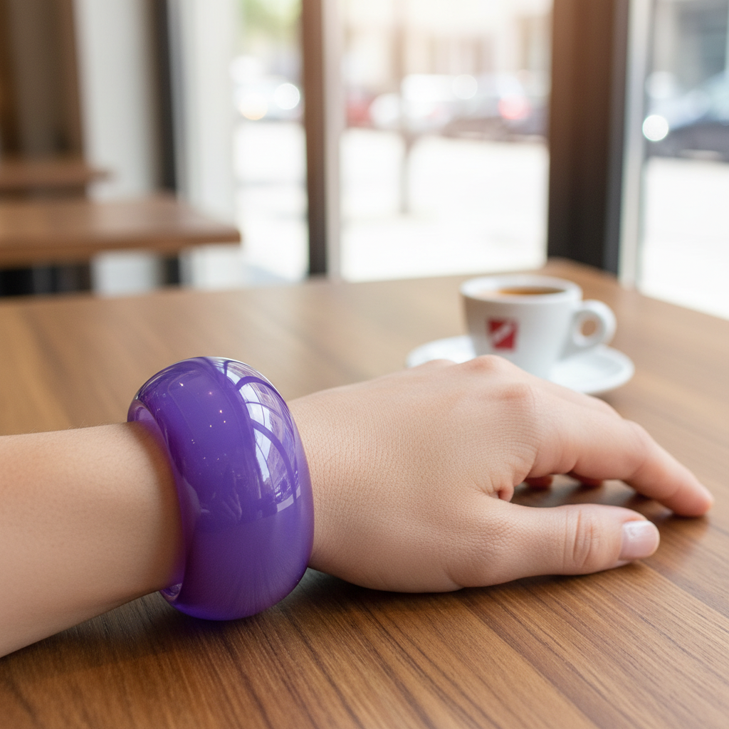 Purple Glossy Dome Cuff Bangle - Indoor Café Style