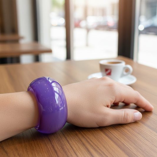 Purple Glossy Dome Cuff Bangle - Indoor Café Style