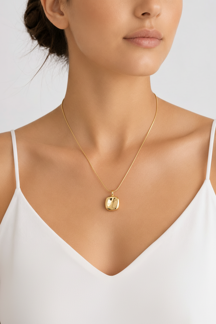 Gold Pebble Nugget Necklace - Model Shot