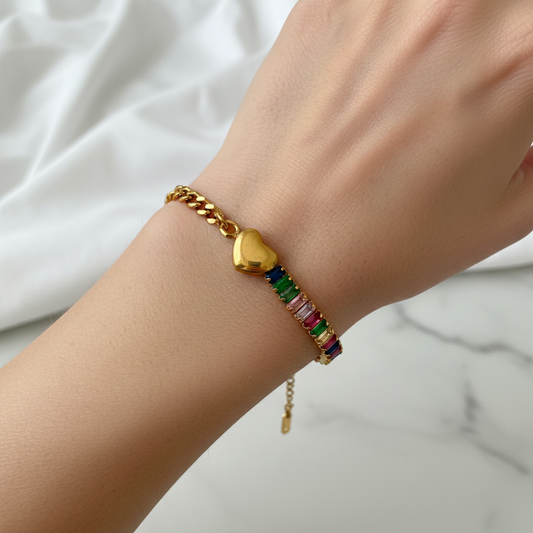 Gold Multicolor Heart Bracelet worn on wrist